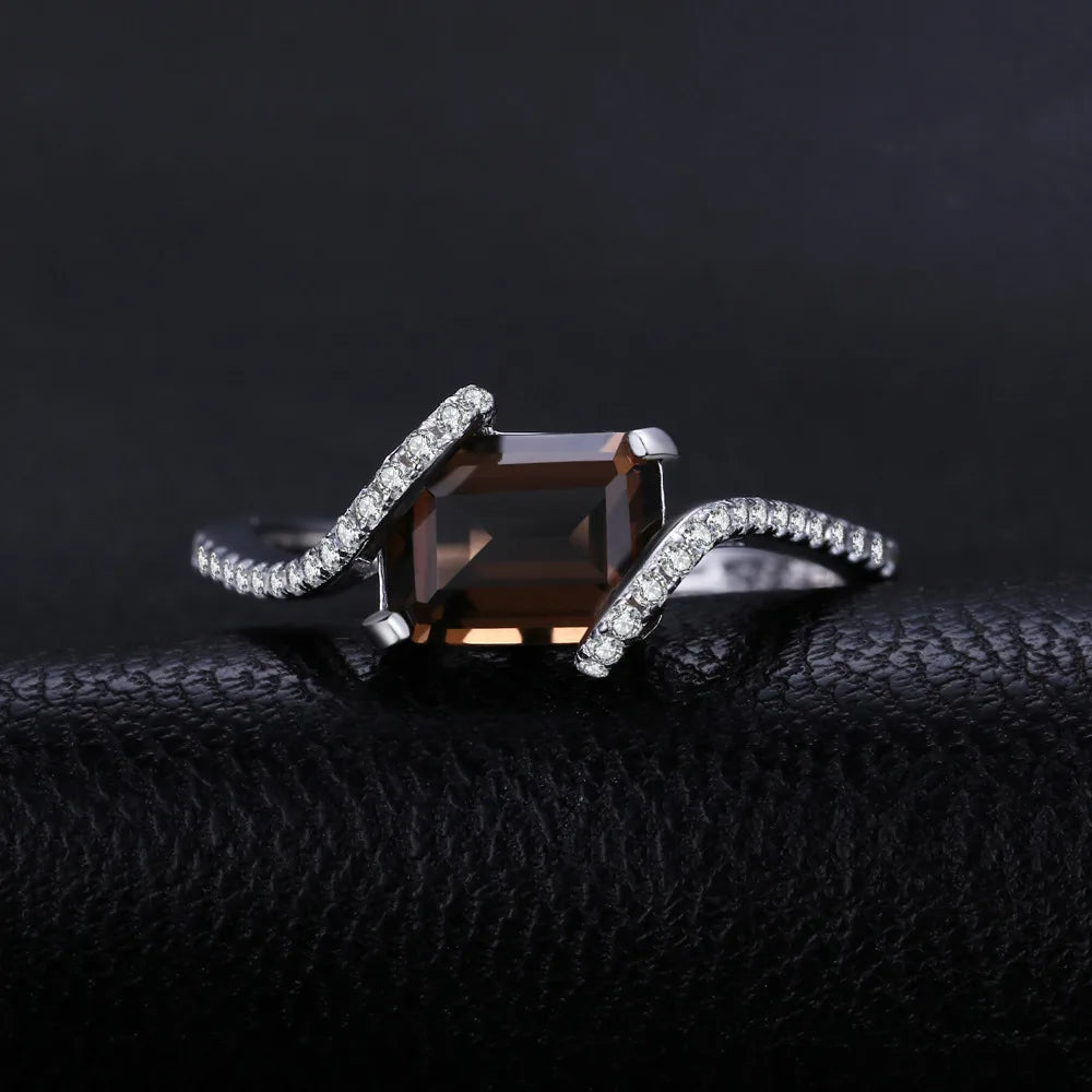 Bague Quartz Fumé Émeraude 1.7ct – Argent 925