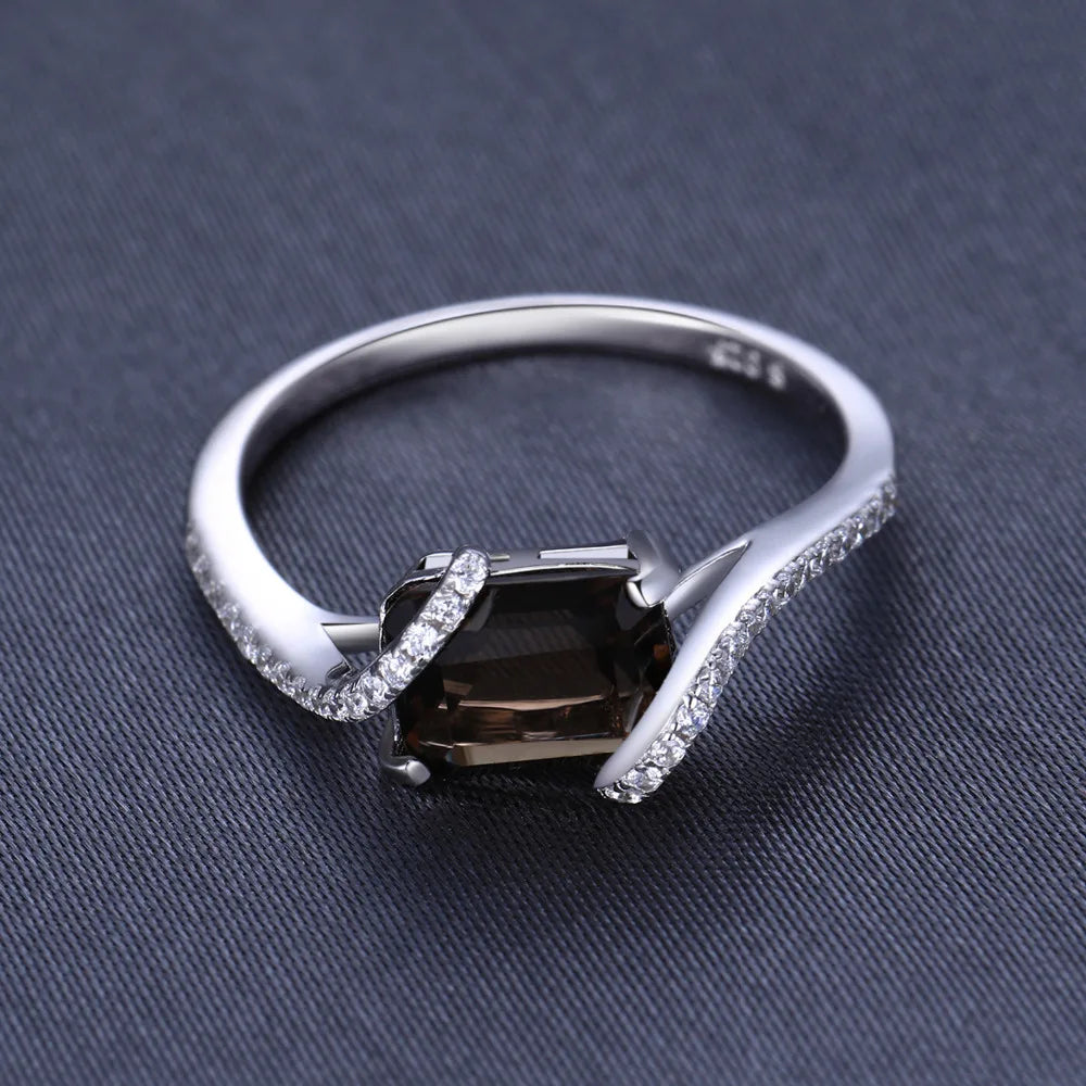 Bague Quartz Fumé Émeraude 1.7ct – Argent 925