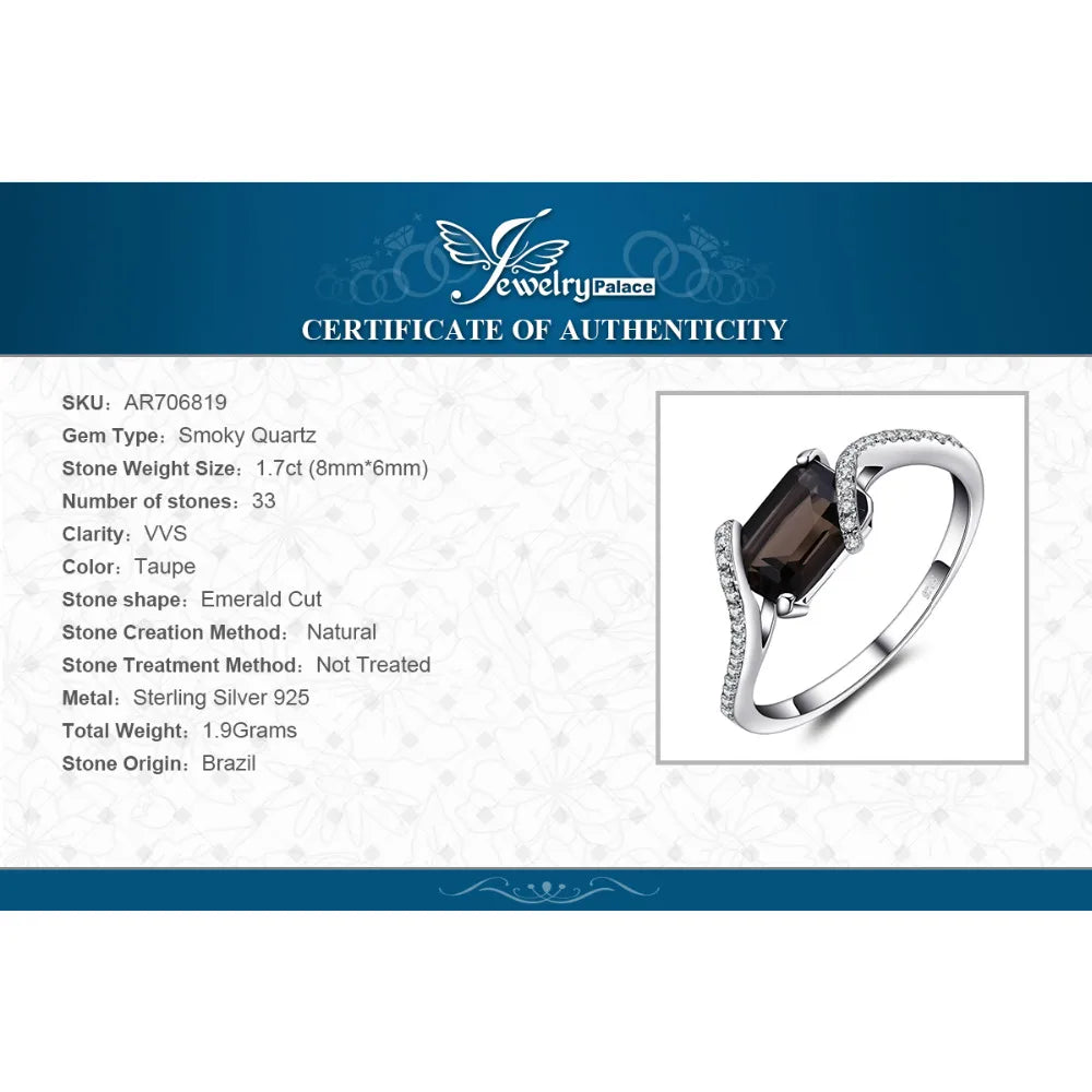 Bague Quartz Fumé Émeraude 1.7ct – Argent 925