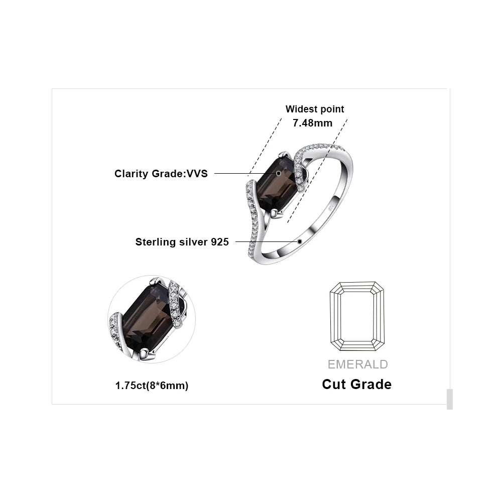 Bague Quartz Fumé Émeraude 1.7ct – Argent 925
