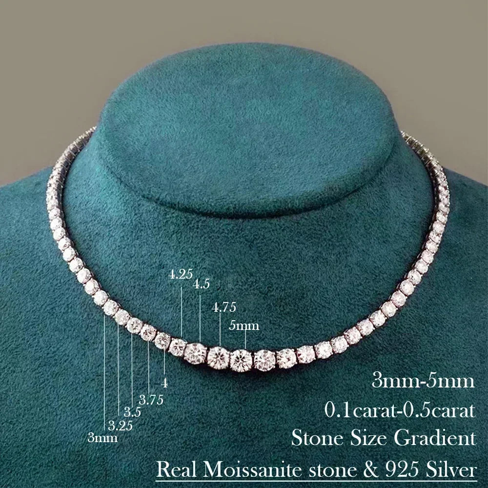 Collier Tennis Moissanite 3–5mm – Argent 925