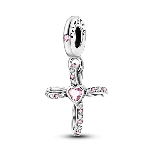 Charm Avion & Passeport en Zircon Rose – Argent 925