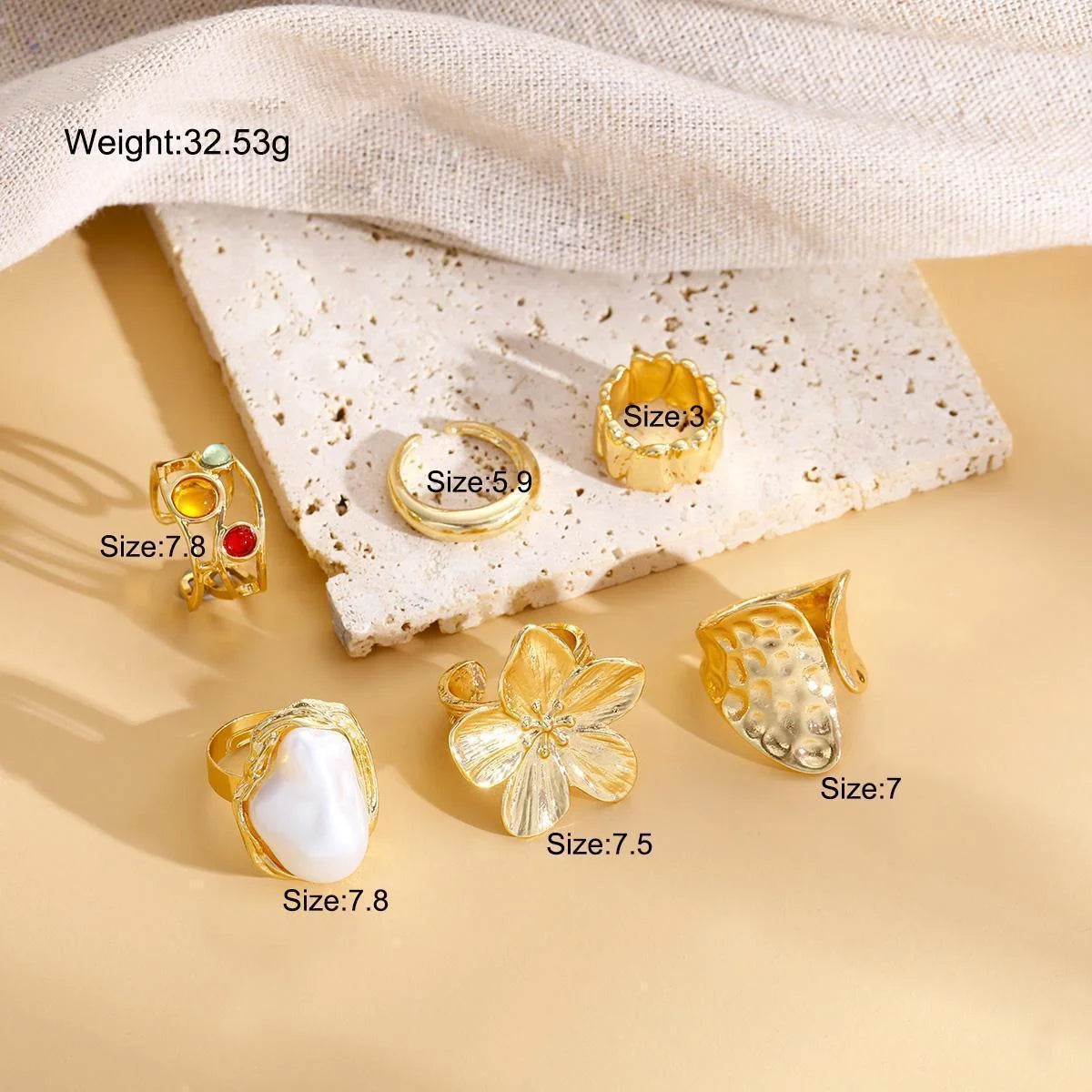 Set de 6 Bagues Vintage – Fleur & Perle