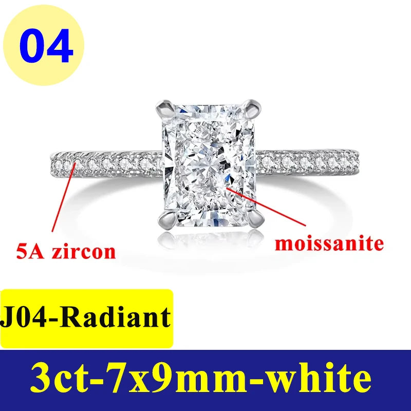 Bague Moissanite 1–3CT – Argent S925 Plaqué Or Blanc