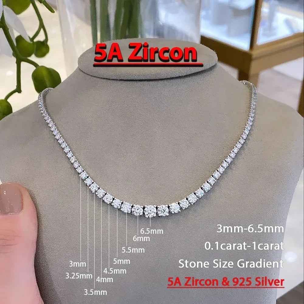 Collier Tennis Moissanite 3–5mm – Argent 925