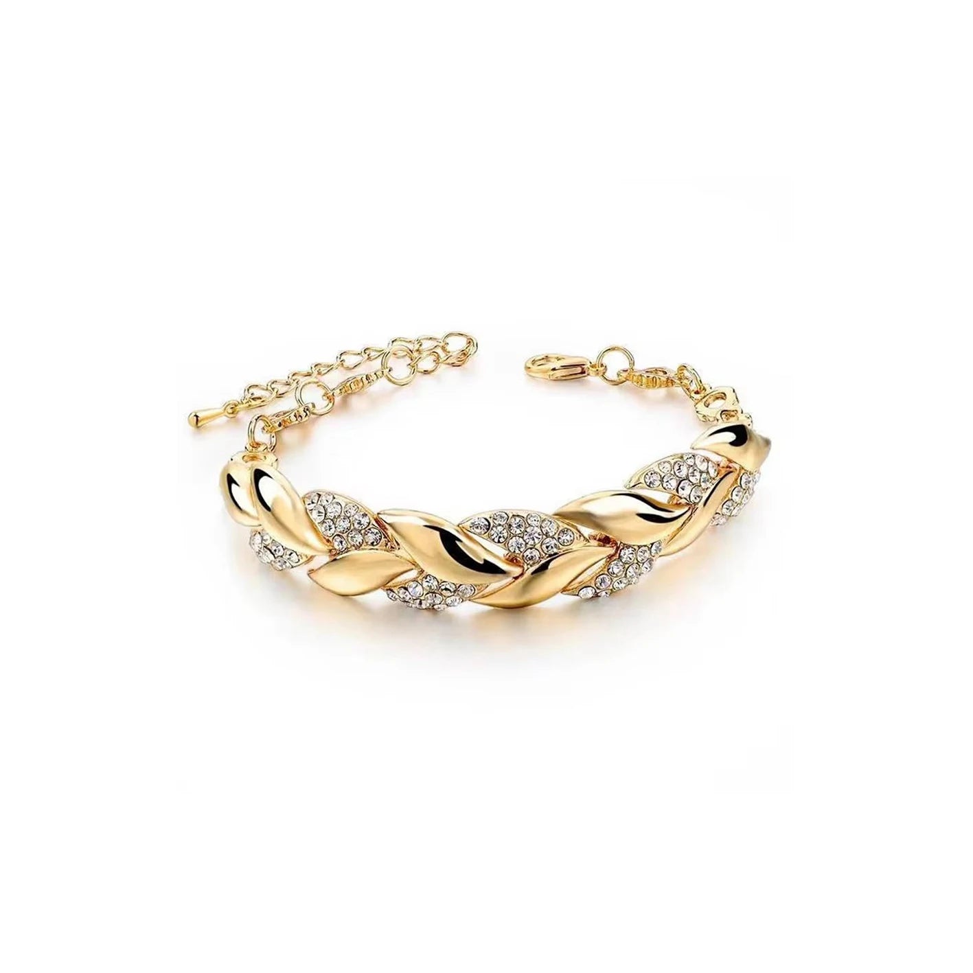 Bracelet Feuille Tressée – Cristal Élégant