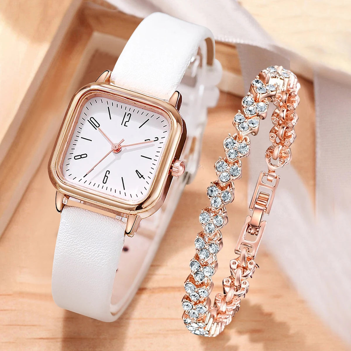 Set Montre Carrée & Bracelet – Élégance