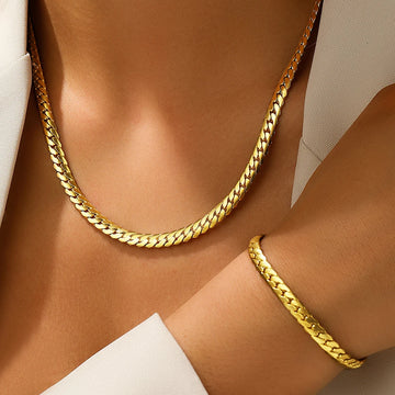Parure Chaîne Cubaine Plate – Acier Doré 18K