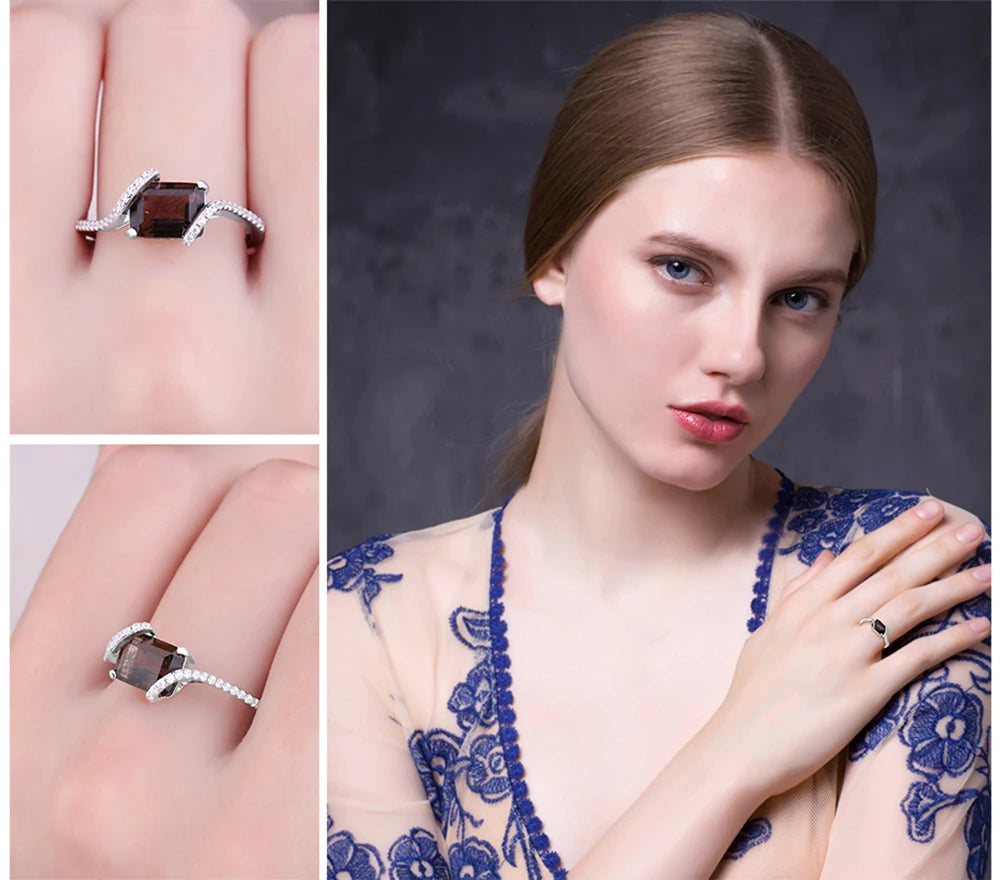 Bague Quartz Fumé Émeraude 1.7ct – Argent 925