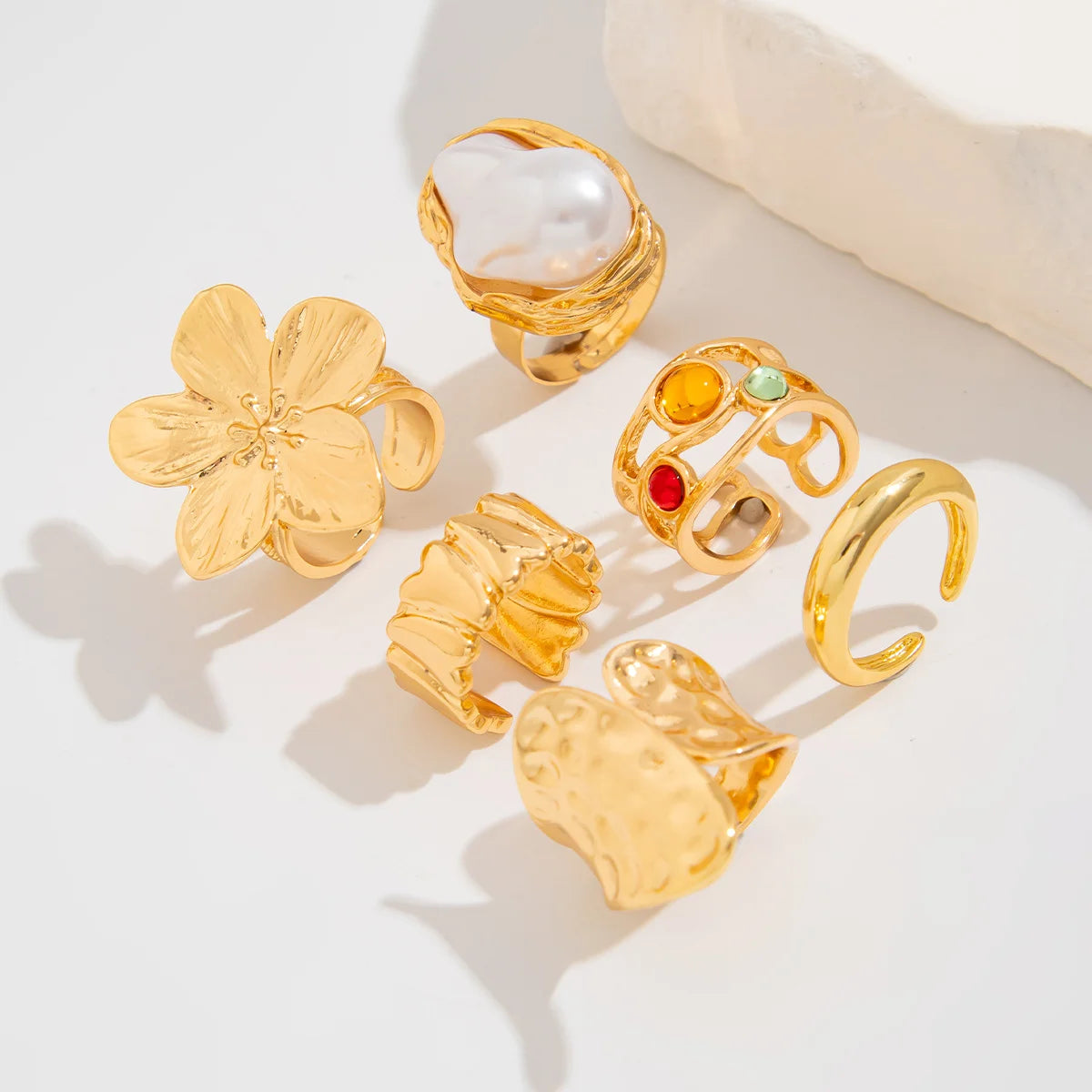 Set de 6 Bagues Vintage – Fleur & Perle