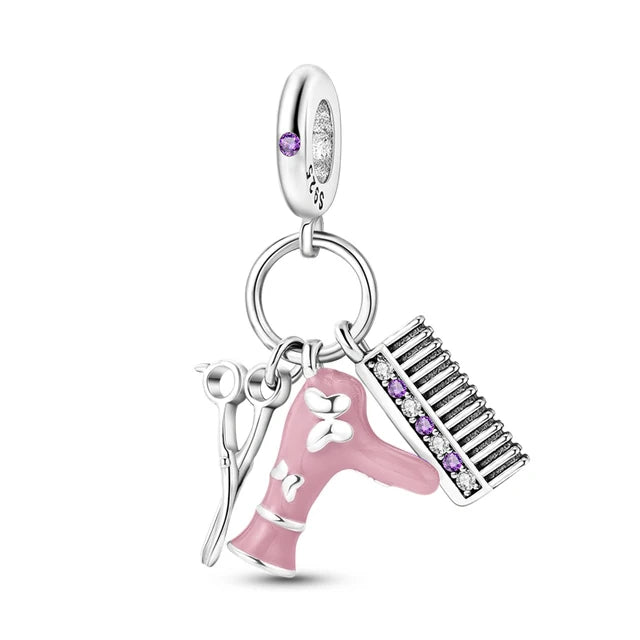 Charm Avion & Passeport en Zircon Rose – Argent 925