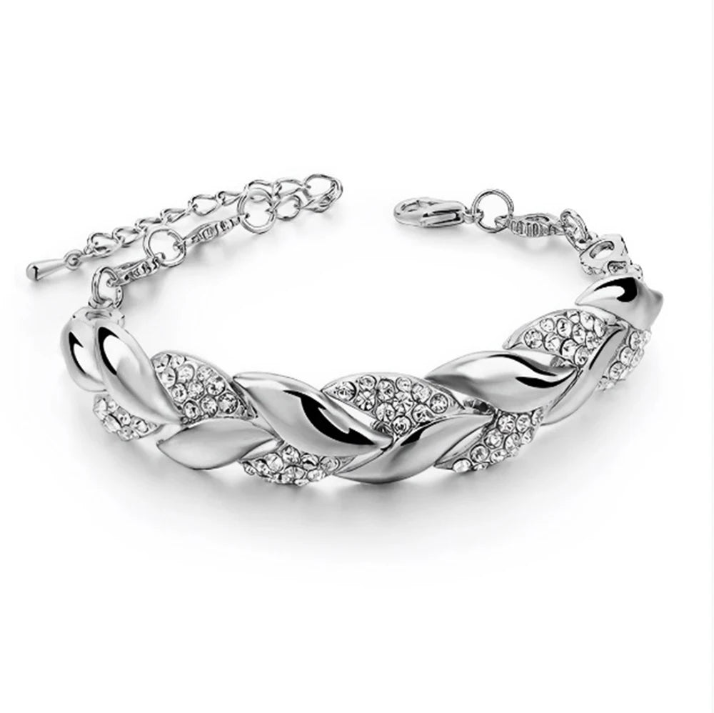 Bracelet Feuille Tressée – Cristal Élégant