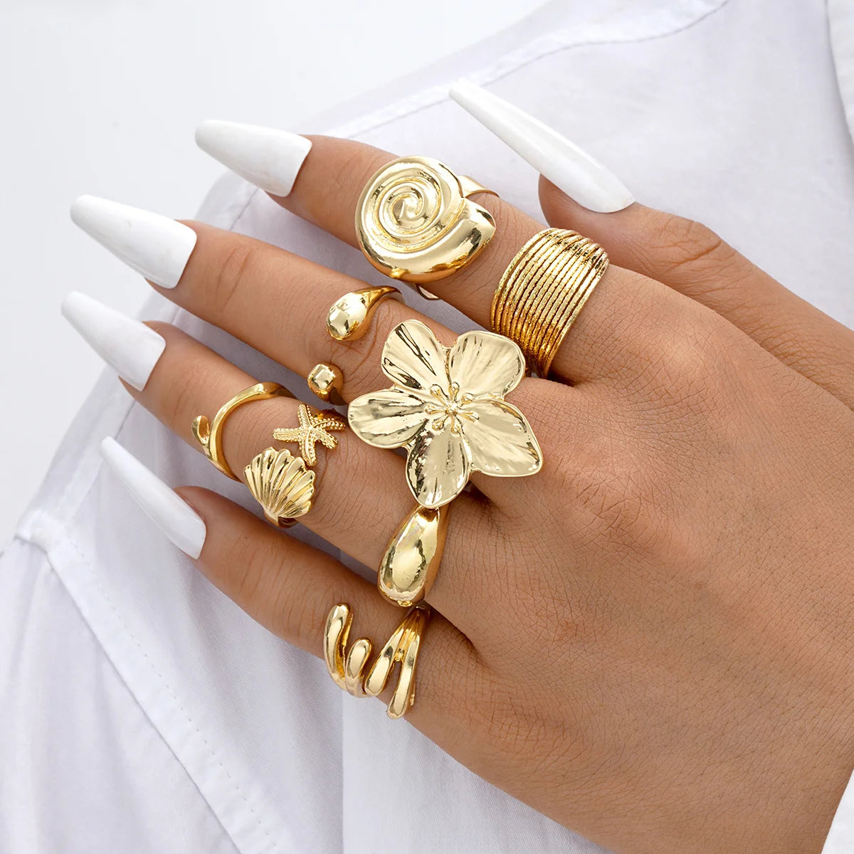 Set de 6 Bagues Vintage – Fleur & Perle