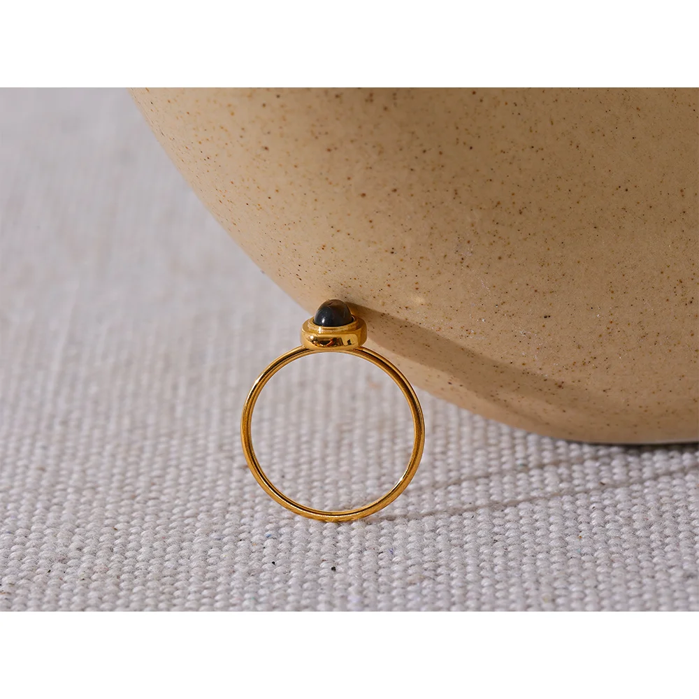 Bague Pierre Naturelle Ovale – Acier Doré 18K