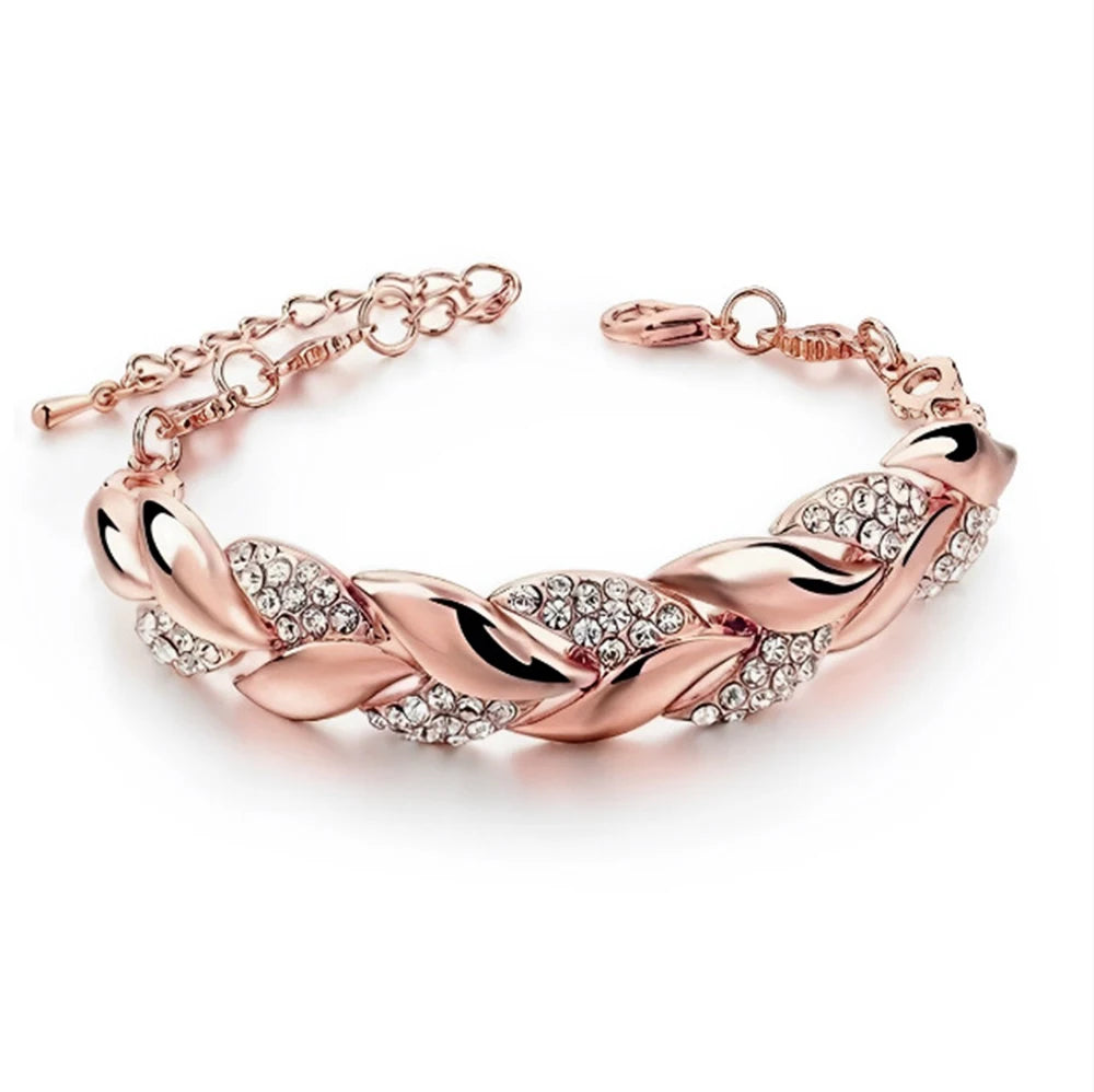 Bracelet Feuille Tressée – Cristal Élégant