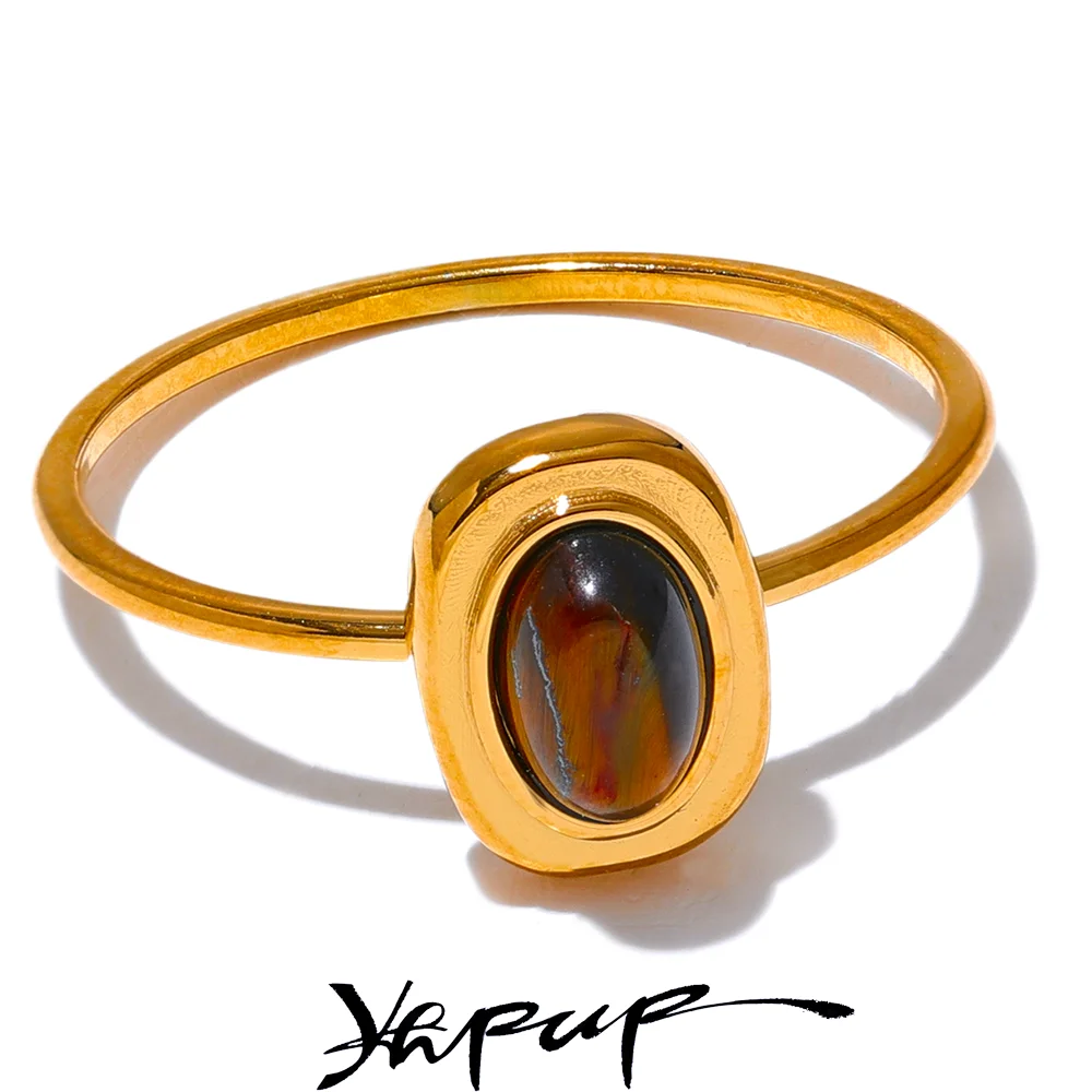 Bague Pierre Naturelle Ovale – Acier Doré 18K