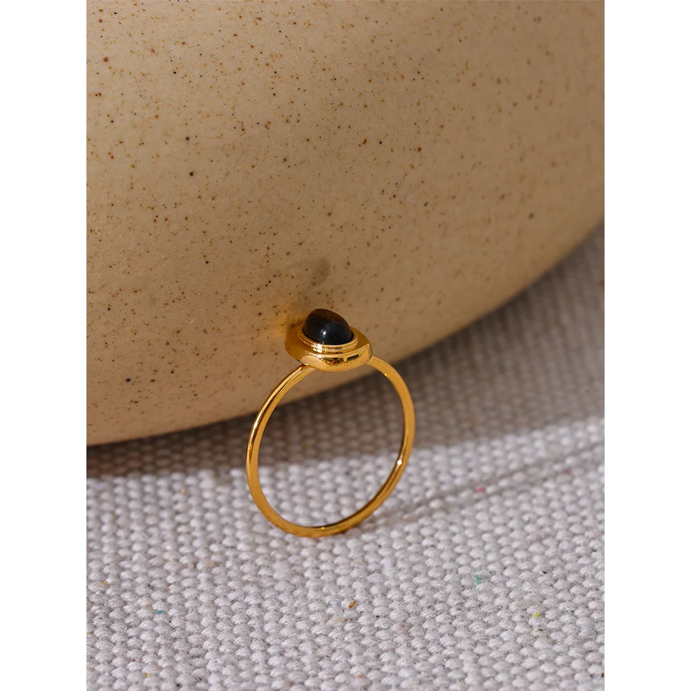 Bague Pierre Naturelle Ovale – Acier Doré 18K