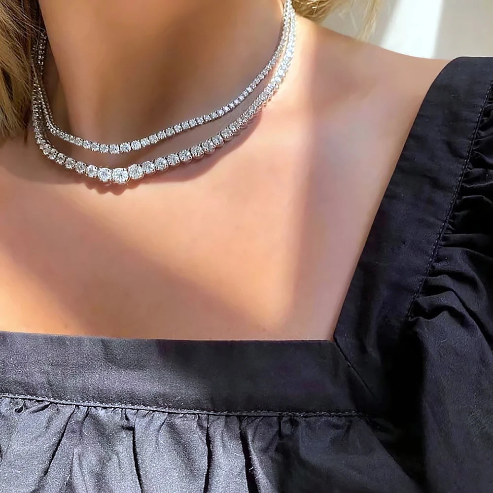 Collier Tennis Moissanite 3–5mm – Argent 925