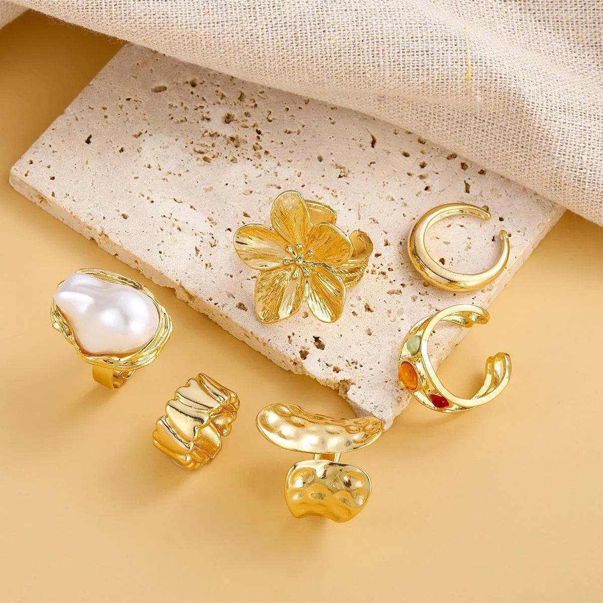 Set de 6 Bagues Vintage – Fleur & Perle
