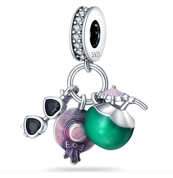 Charm Avion & Passeport en Zircon Rose – Argent 925