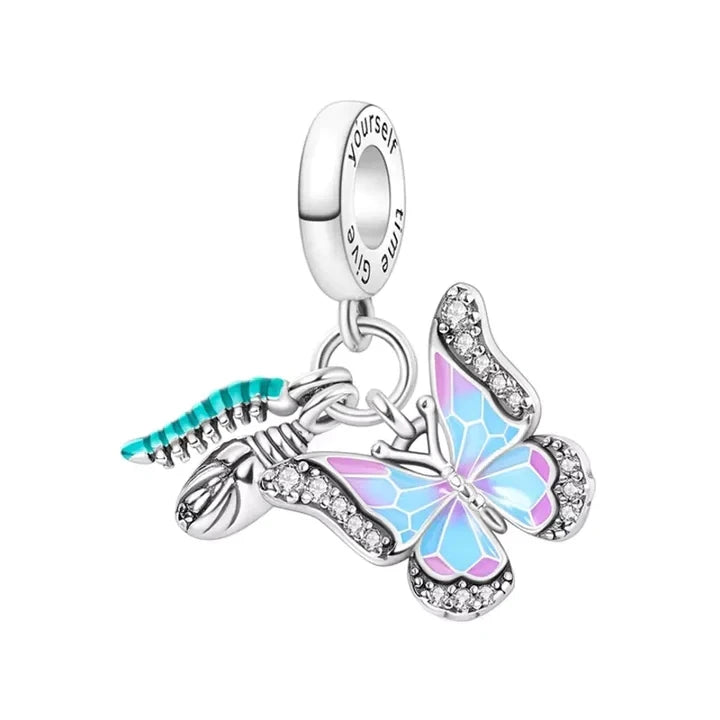 Charm Avion & Passeport en Zircon Rose – Argent 925