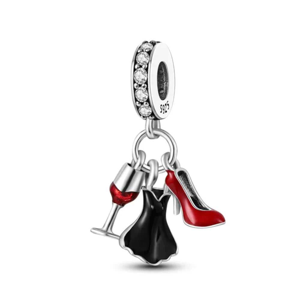 Charm Avion & Passeport en Zircon Rose – Argent 925