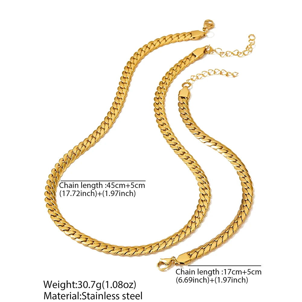 Parure Chaîne Cubaine Plate – Acier Doré 18K