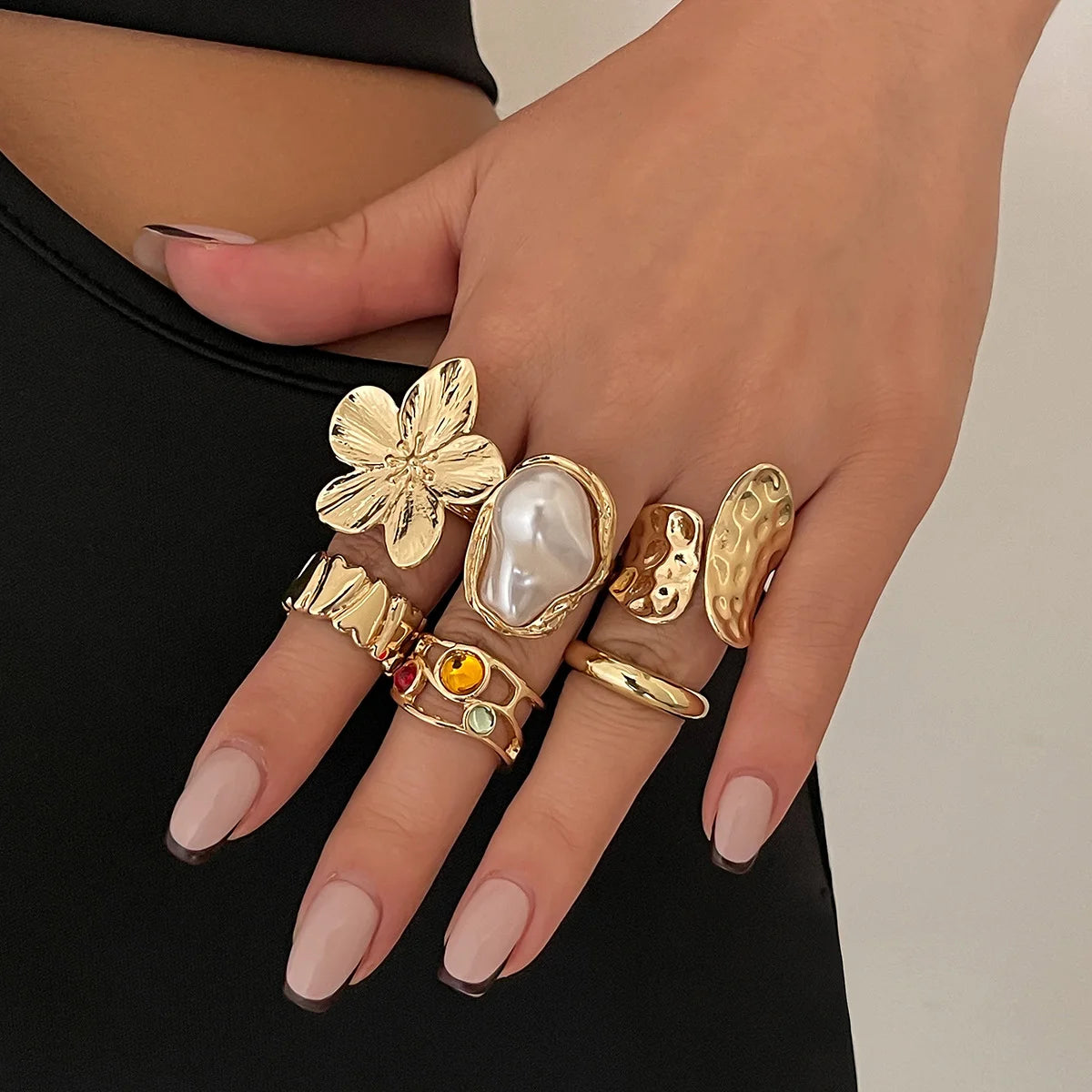 Set de 6 Bagues Vintage – Fleur & Perle