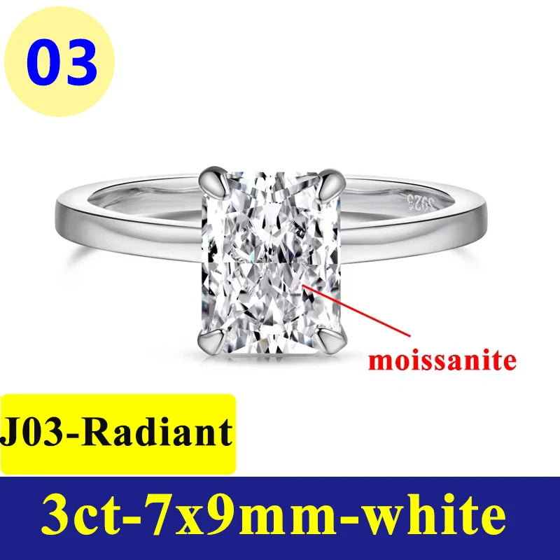 Bague Moissanite 1–3CT – Argent S925 Plaqué Or Blanc