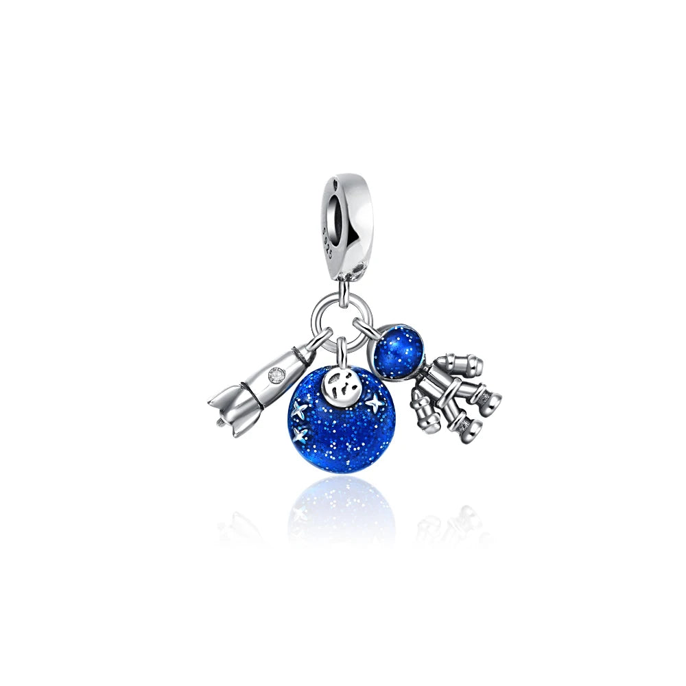 Charm Avion & Passeport en Zircon Rose – Argent 925