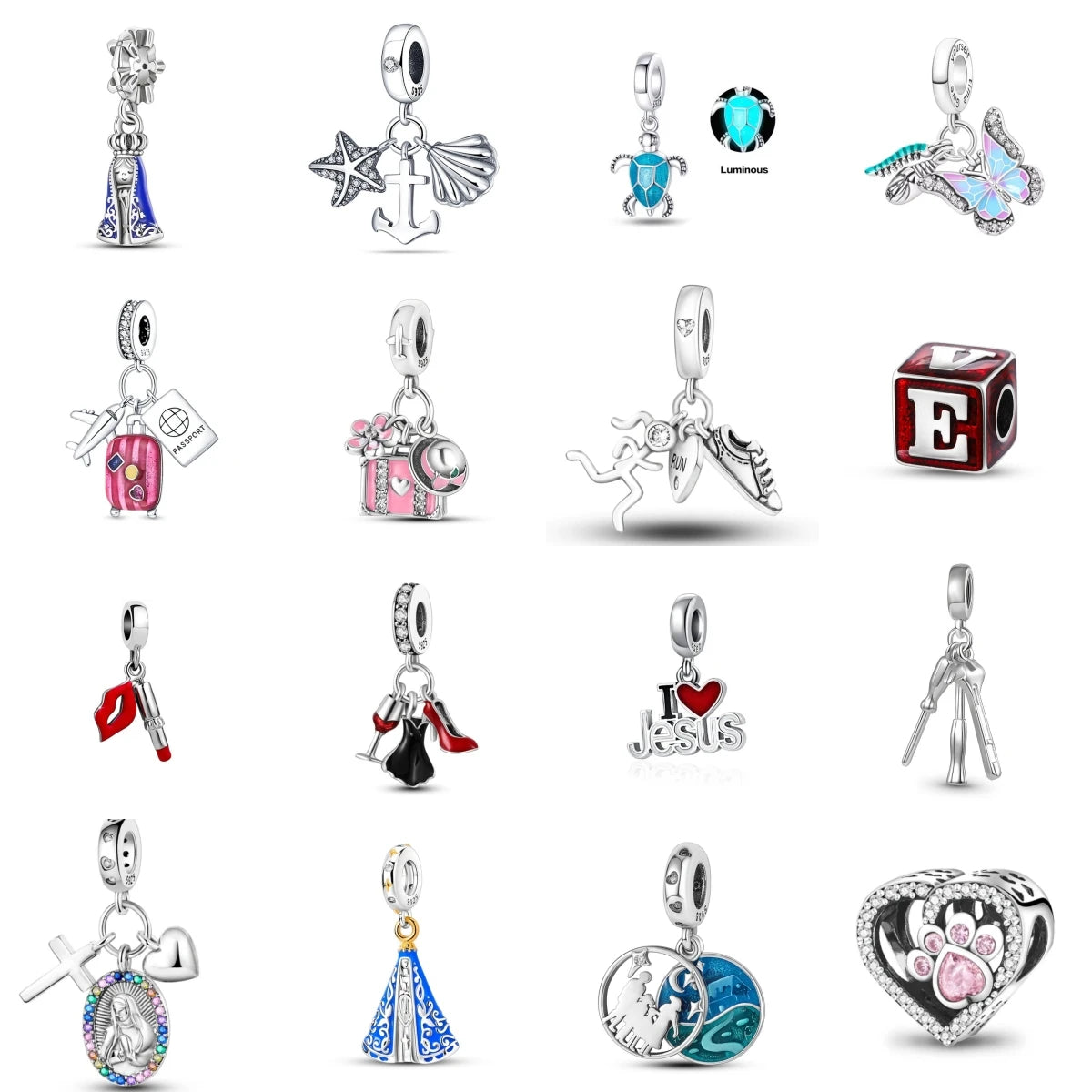 Charm Avion & Passeport en Zircon Rose – Argent 925
