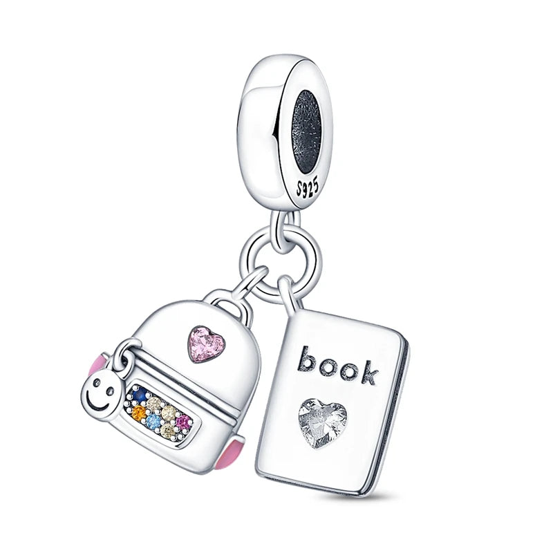 Charm Avion & Passeport en Zircon Rose – Argent 925