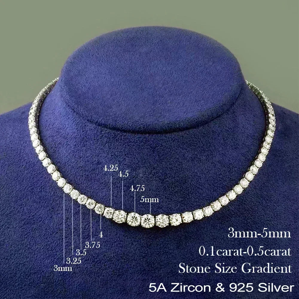 Collier Tennis Moissanite 3–5mm – Argent 925
