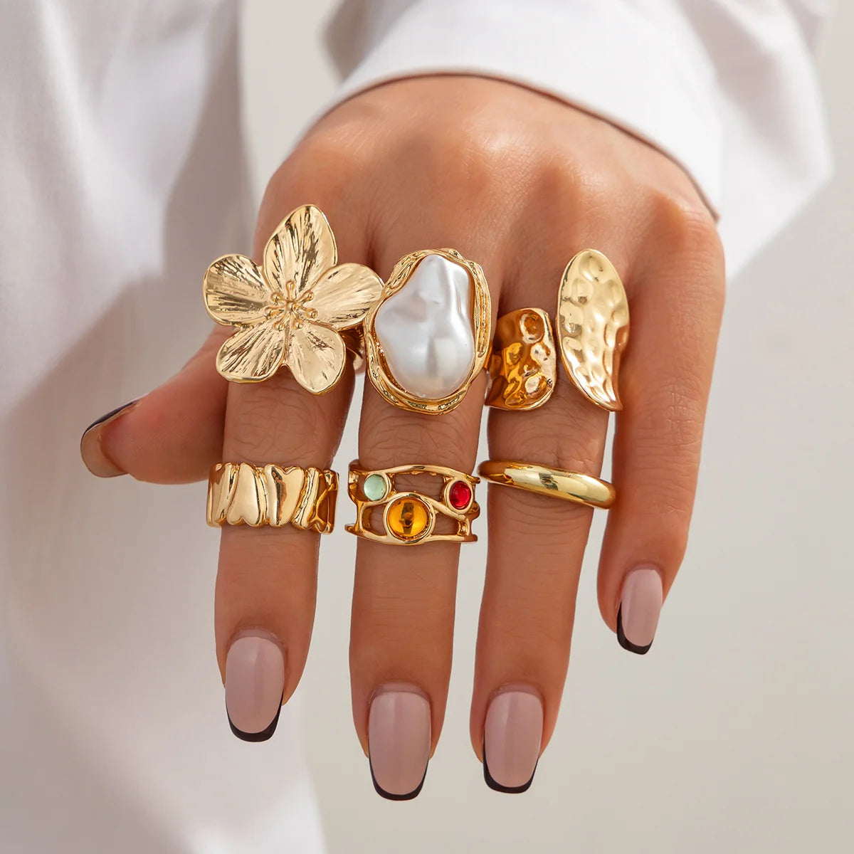 Set de 6 Bagues Vintage – Fleur & Perle
