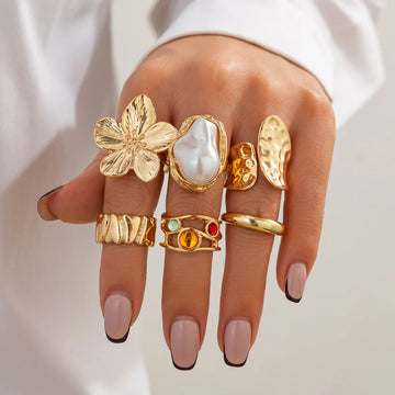 Set de 6 Bagues Vintage – Fleur & Perle