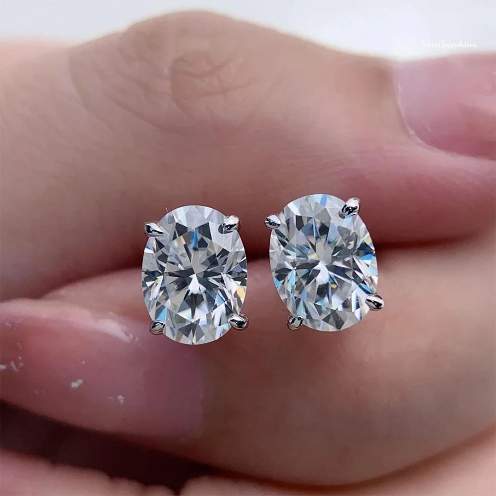 Clous d’Oreilles Moissanite Ovale 1–4CT – Argent 925