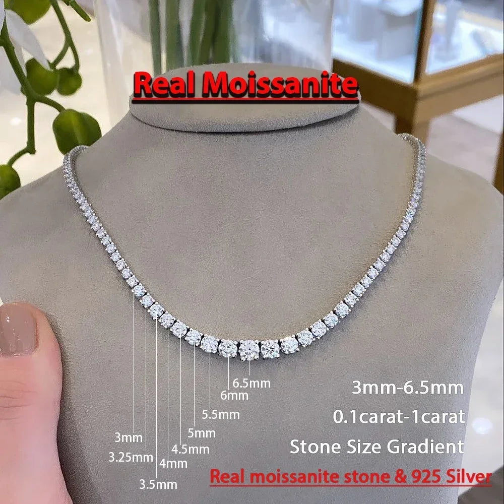 Collier Tennis Moissanite 3–5mm – Argent 925