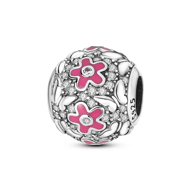 Charm Avion & Passeport en Zircon Rose – Argent 925