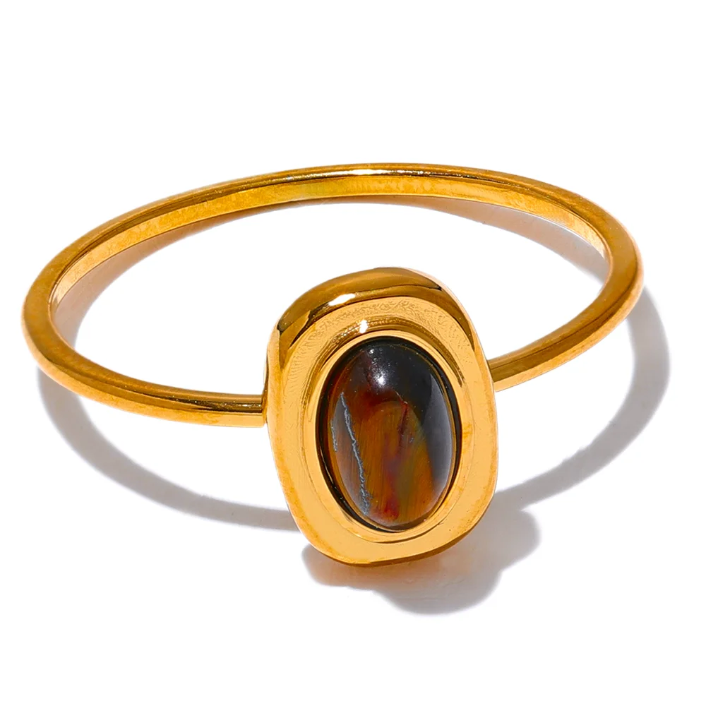 Bague Pierre Naturelle Ovale – Acier Doré 18K