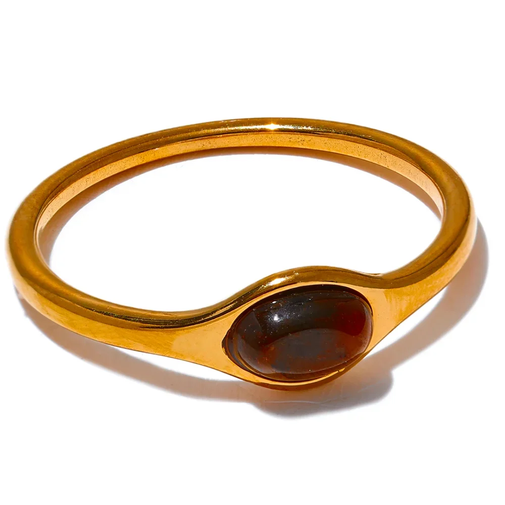 Bague Pierre Naturelle Ovale – Acier Doré 18K