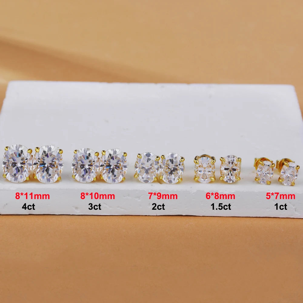 Clous d’Oreilles Moissanite Ovale 1–4CT – Argent 925